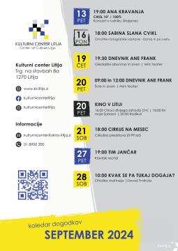 Slika: mesečni koledar dogodkov v kulturnem centru